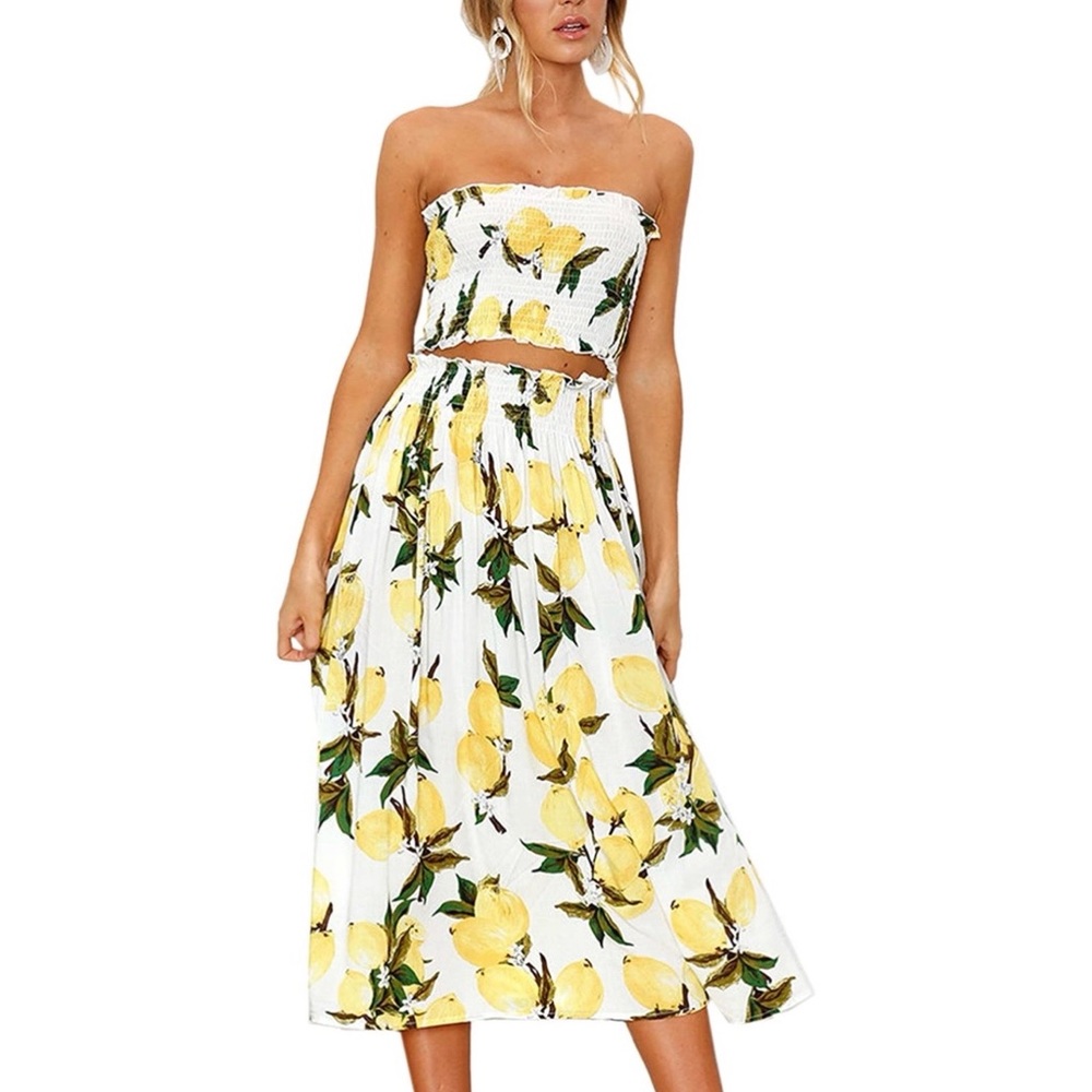 NWOT Two Piece (tube top & skirt) Lemon Print Outfit